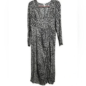 H&M maxi, long-sleeved, crepe dress, waist ruching, plunge neck, L Elegant